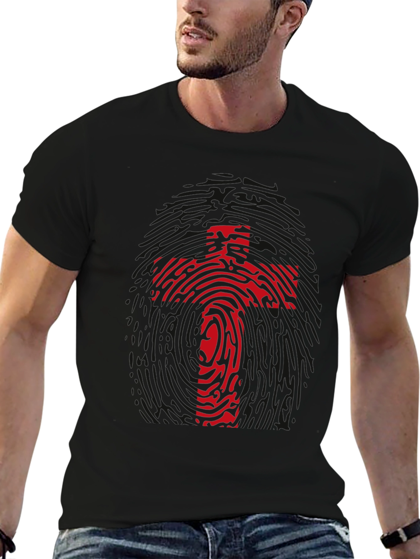 Fingerprint Cross Graphic Tee - Black