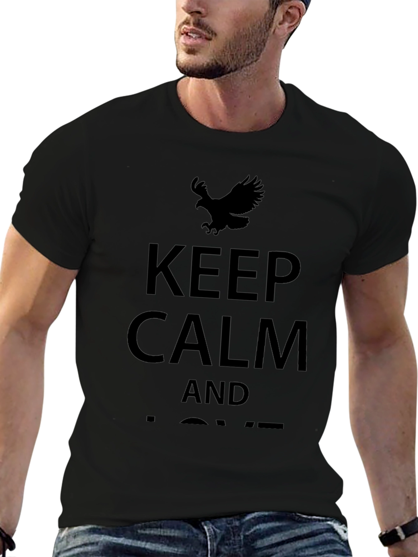 Keep Calm Eagle Graphic T-Shirt - Black