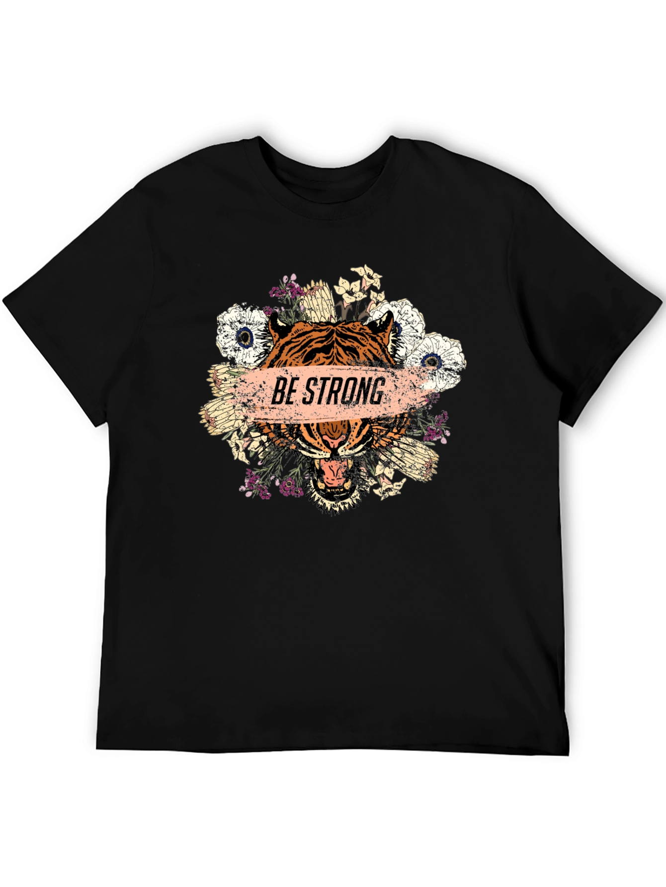 Be Strong Tiger Graphic Tee - Mens Black T-Shirt
