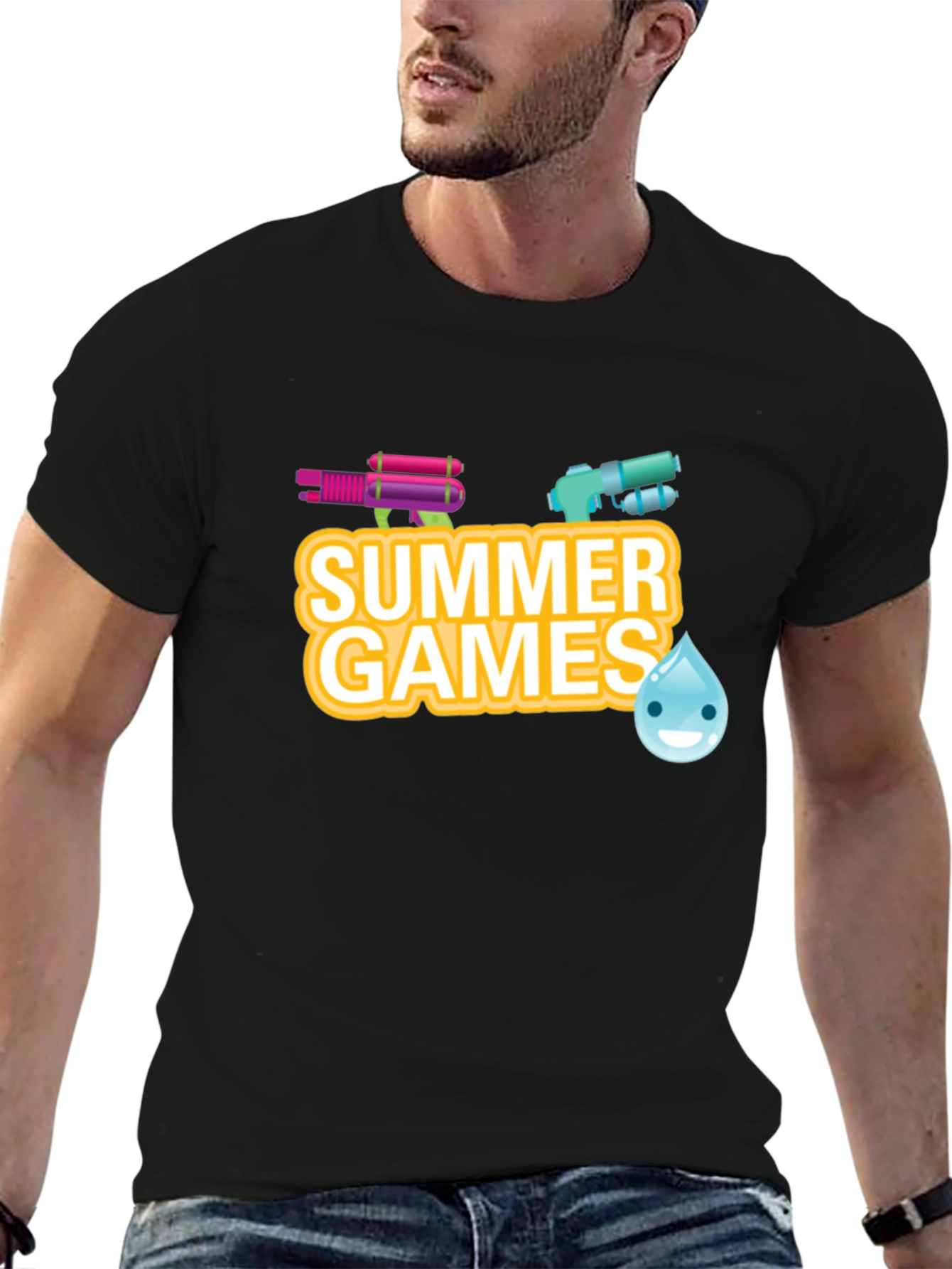 Summer Games Graphic Tee - Black Cotton T-Shirt