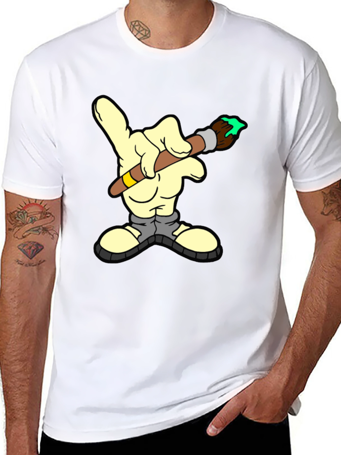 Cartoon Hand Paintbrush Graphic T-Shirt