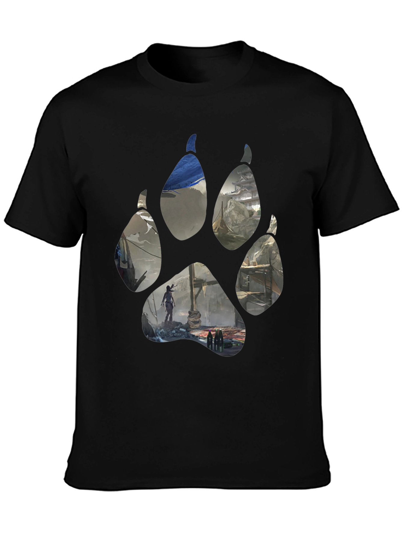 Wolf Paw Print Graphic T-Shirt - Black