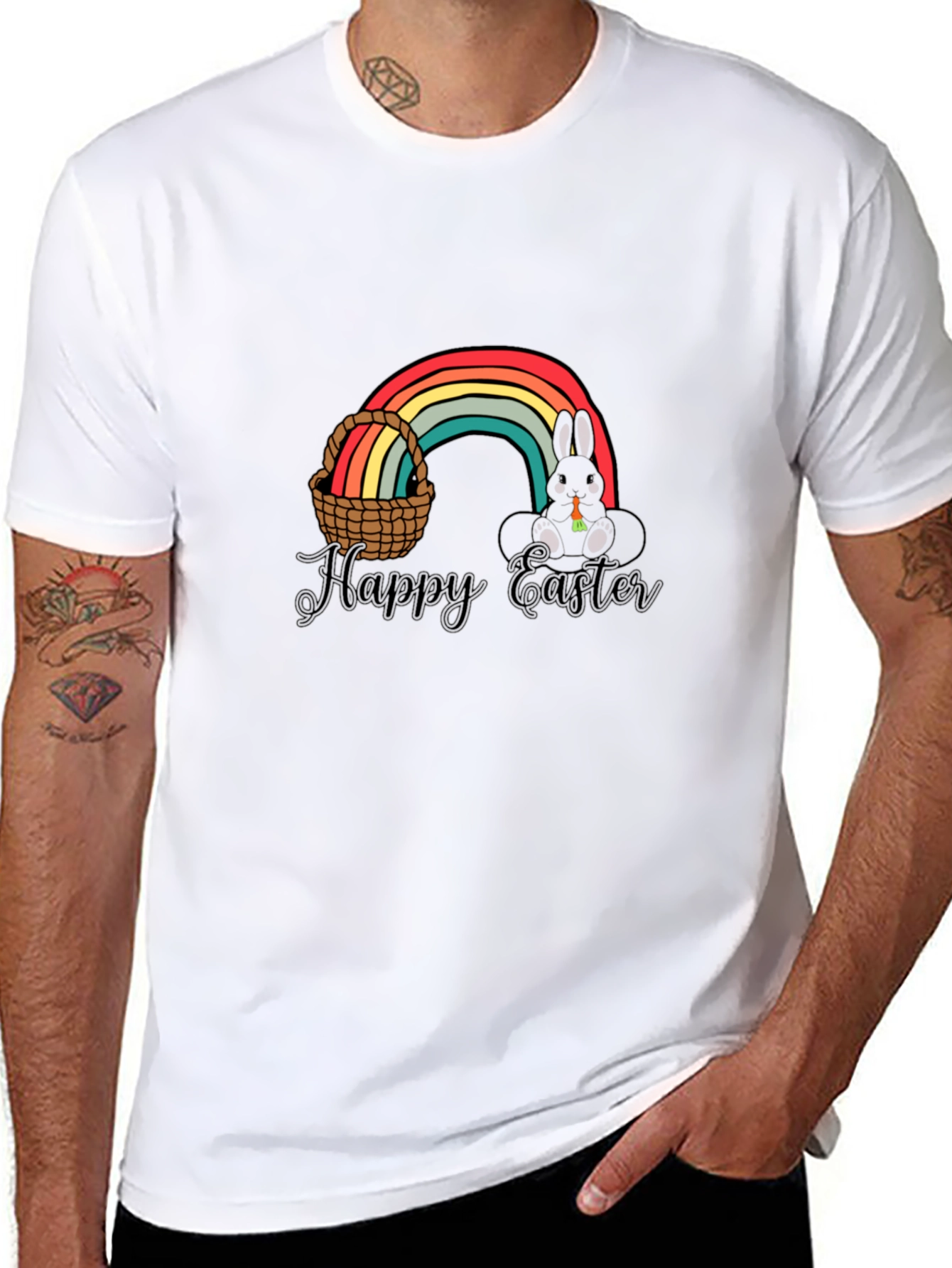 Happy Easter Rainbow Bunny Graphic T-Shirt