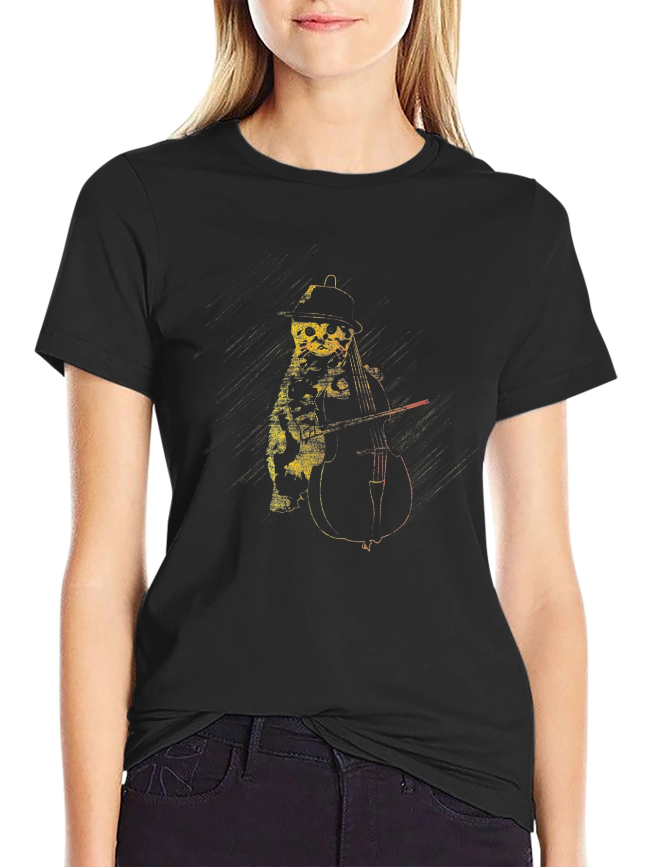 Cat Playing Cello Graphic T-Shirt