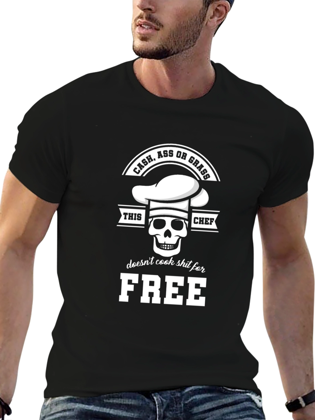 Cash Ass or Grass Chef Skull Graphic T-Shirt