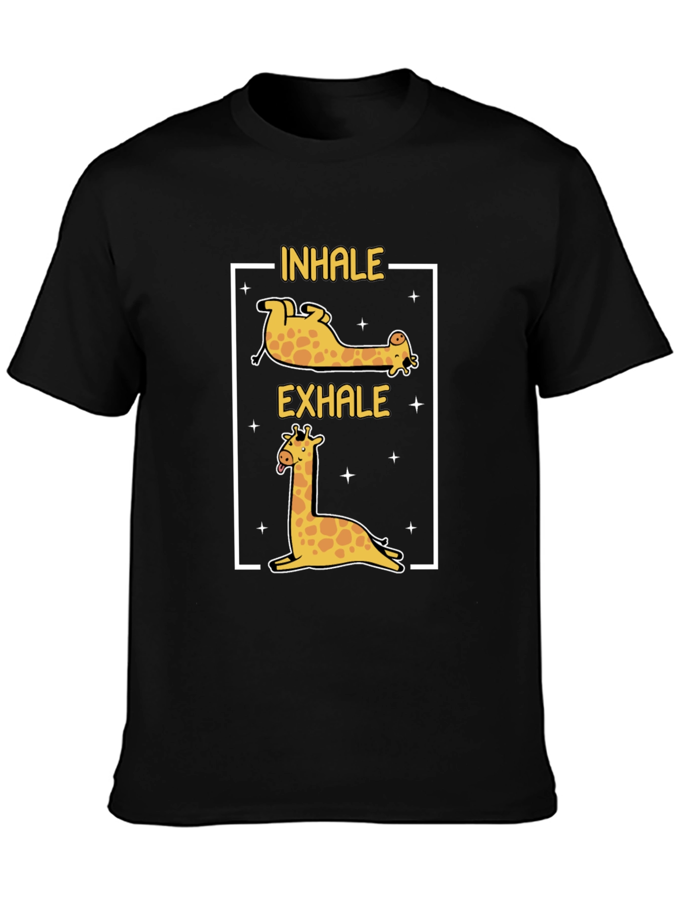 Inhale Exhale Giraffe Yoga Black T-Shirt