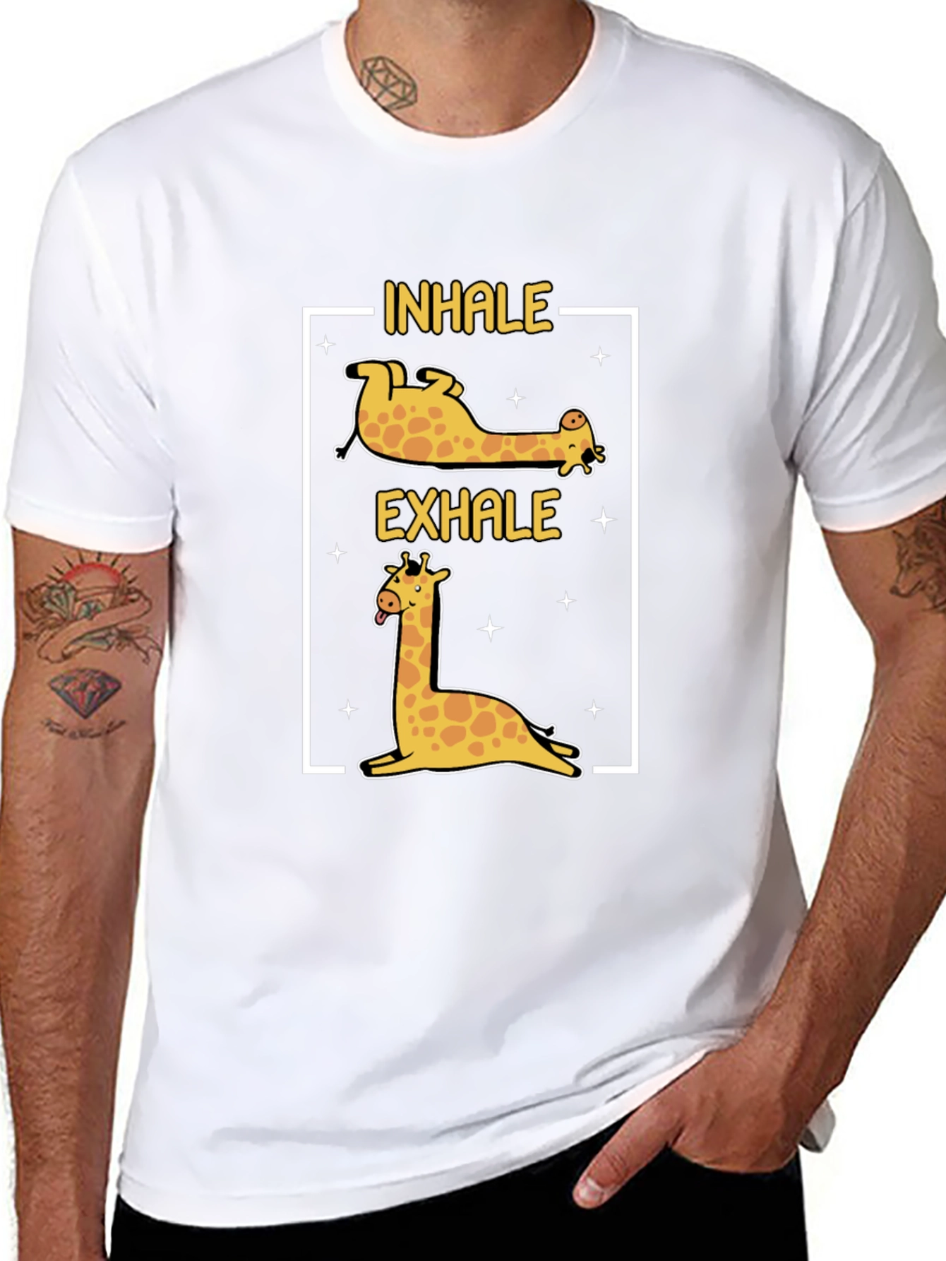 Inhale Exhale Giraffe Yoga Black T-Shirt