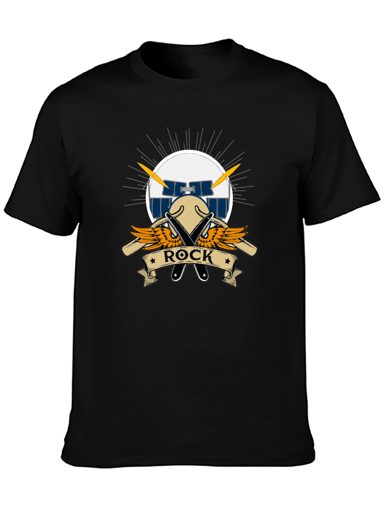 Rock Music Drum Set Graphic Black T-Shirt