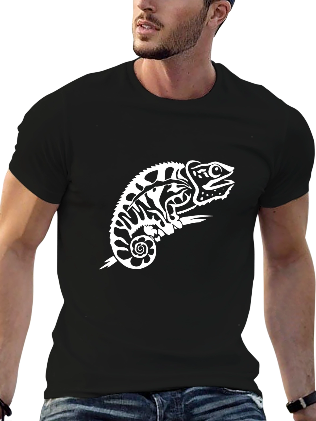 Black Chameleon Graphic Tee - Unique Reptile Design