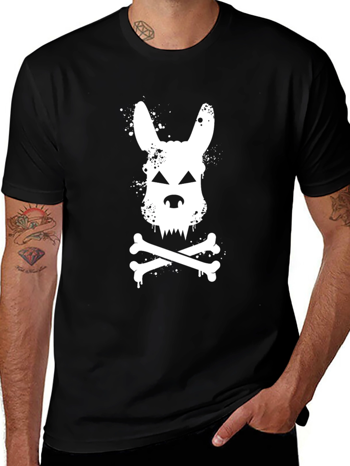 Skull Bunny T-Shirt - Mens Black Cotton Tee