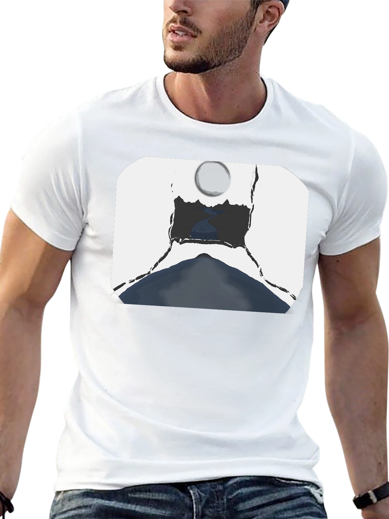 Artistic Landscape Graphic Tee - Black