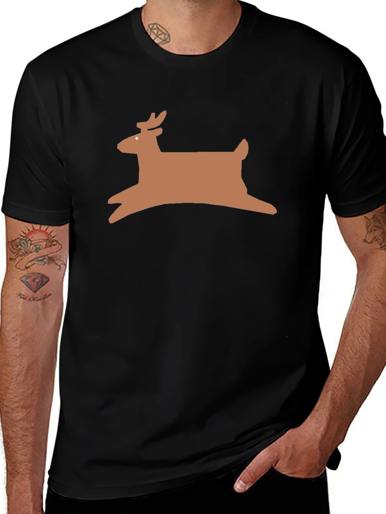 Reindeer Graphic Tee - Black Holiday Shirt
