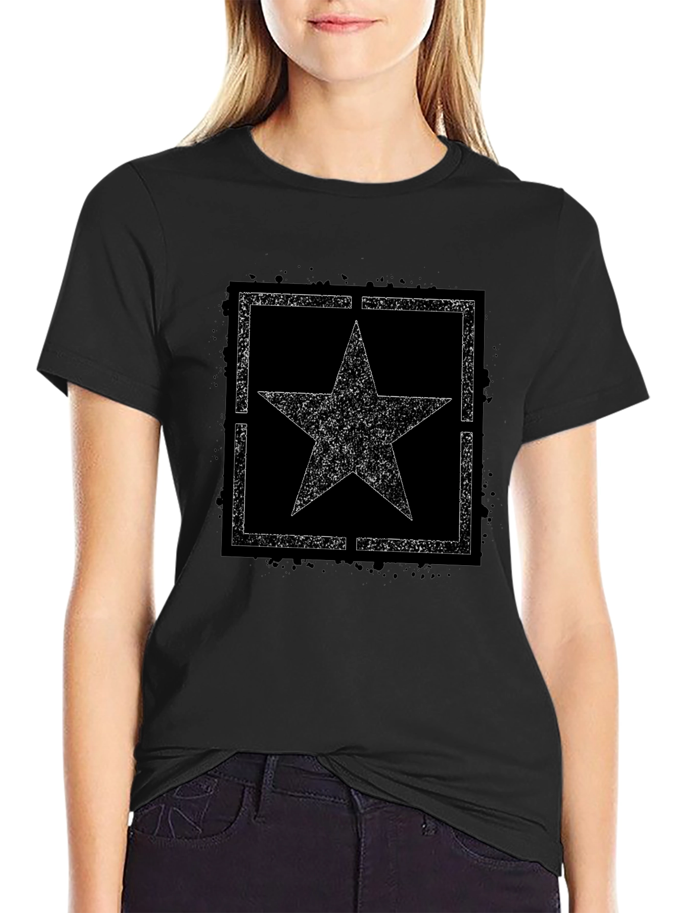 Star Graphic Print Black T-Shirt