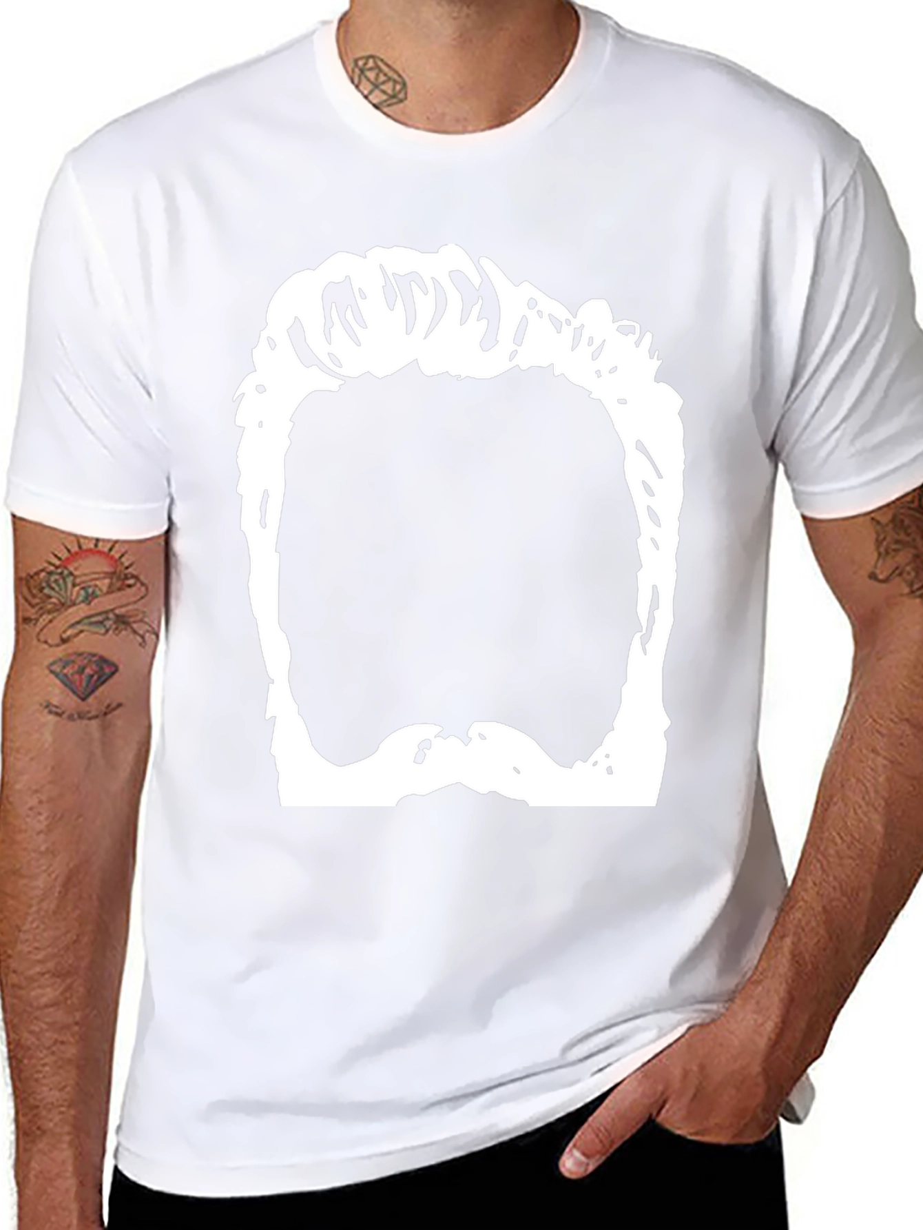 Funny Hair & Beard Outline Graphic T-Shirt - Black