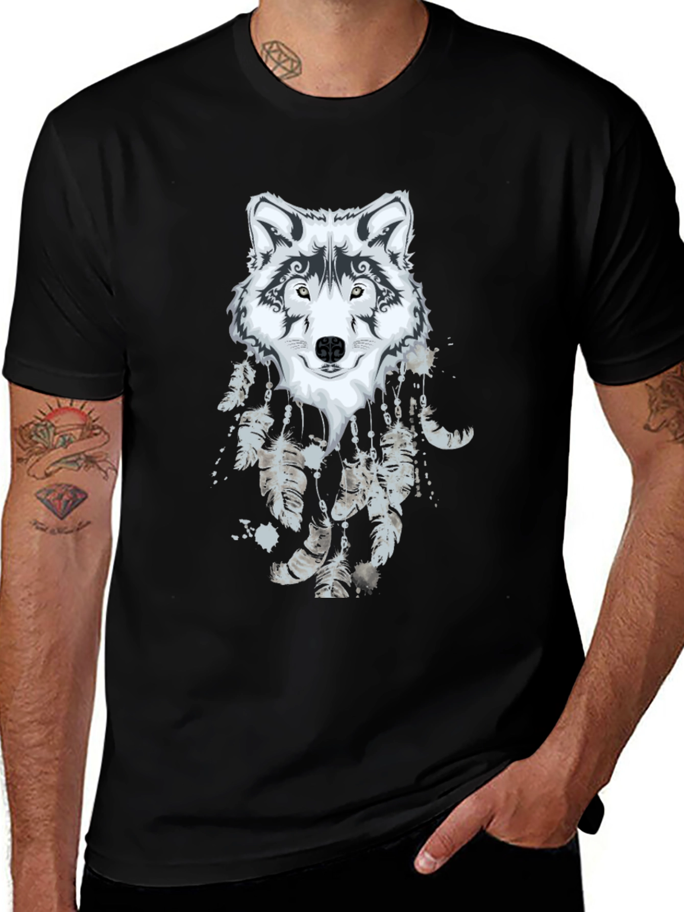 Wolf Dreamcatcher Graphic Black T-Shirt
