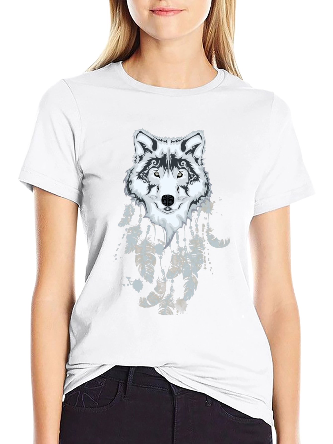 Wolf Dreamcatcher Graphic Black T-Shirt