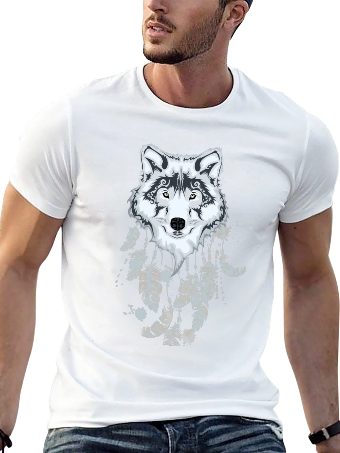 Wolf Dreamcatcher Graphic Black T-Shirt