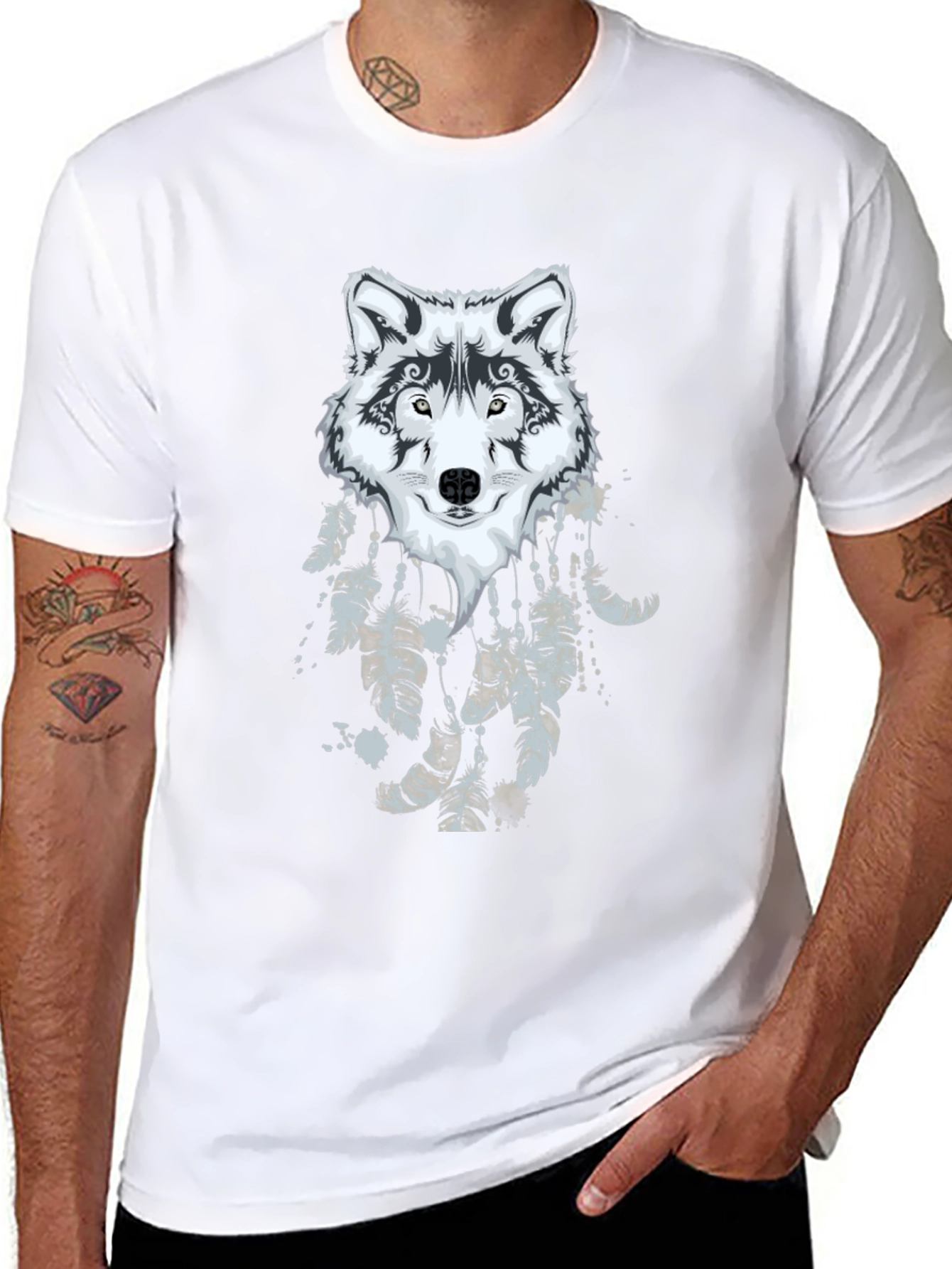 Wolf Dreamcatcher Graphic Black T-Shirt