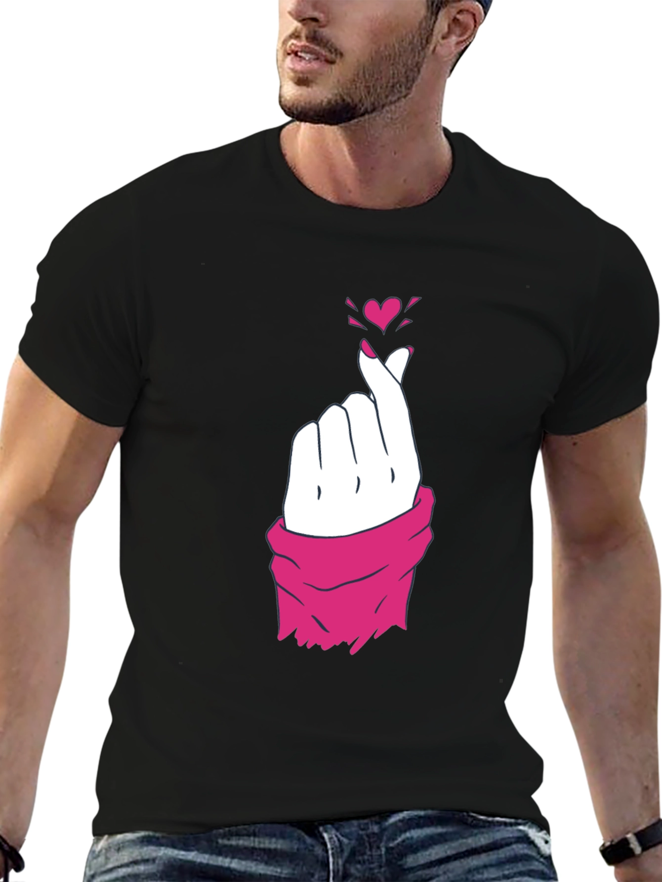 Heart Finger Gesture Graphic Tee - Trendy Casual