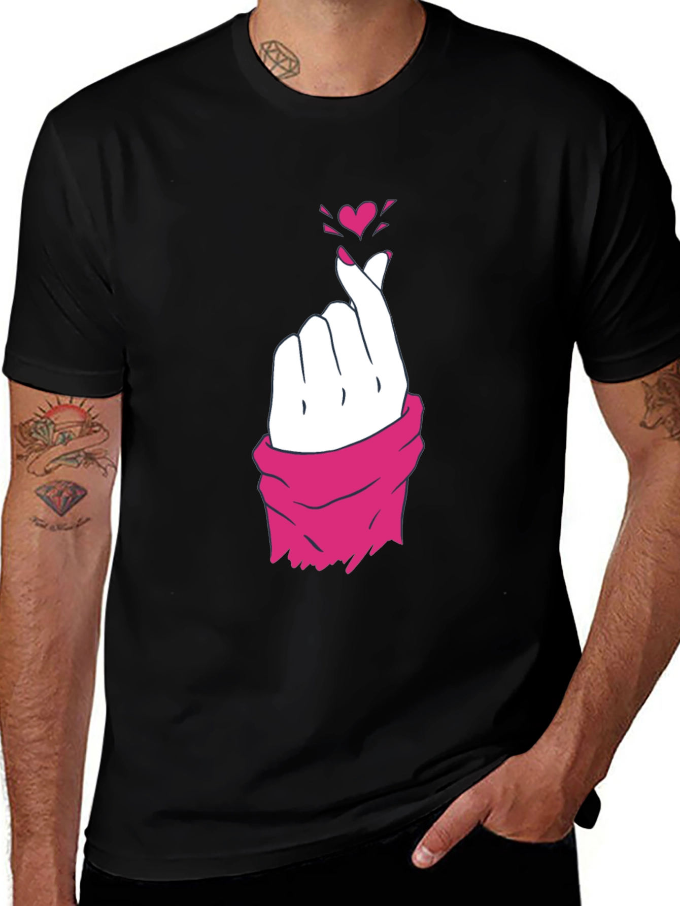 Heart Finger Gesture Graphic Tee - Trendy Casual