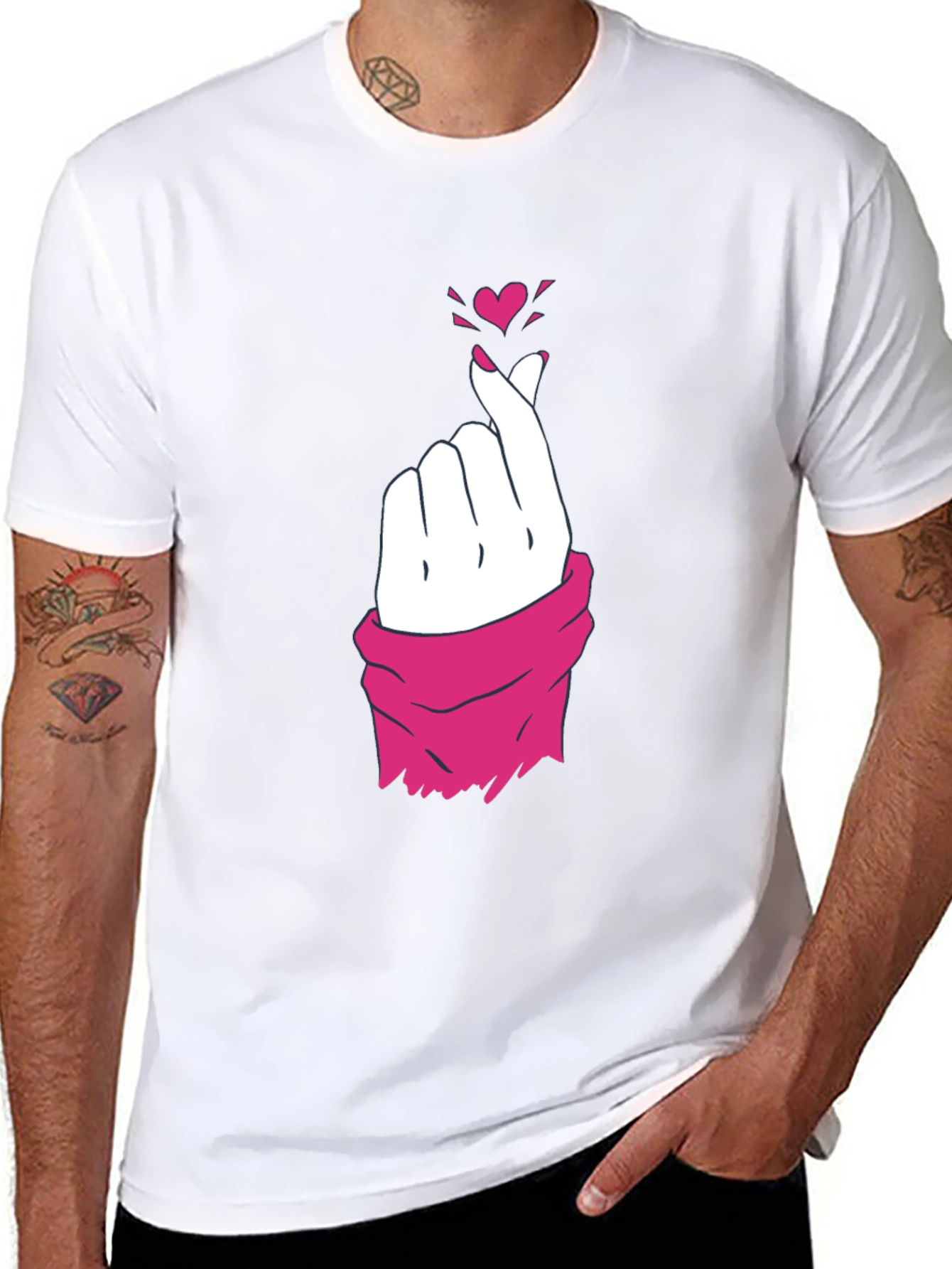 Heart Finger Gesture Graphic Tee - Trendy Casual
