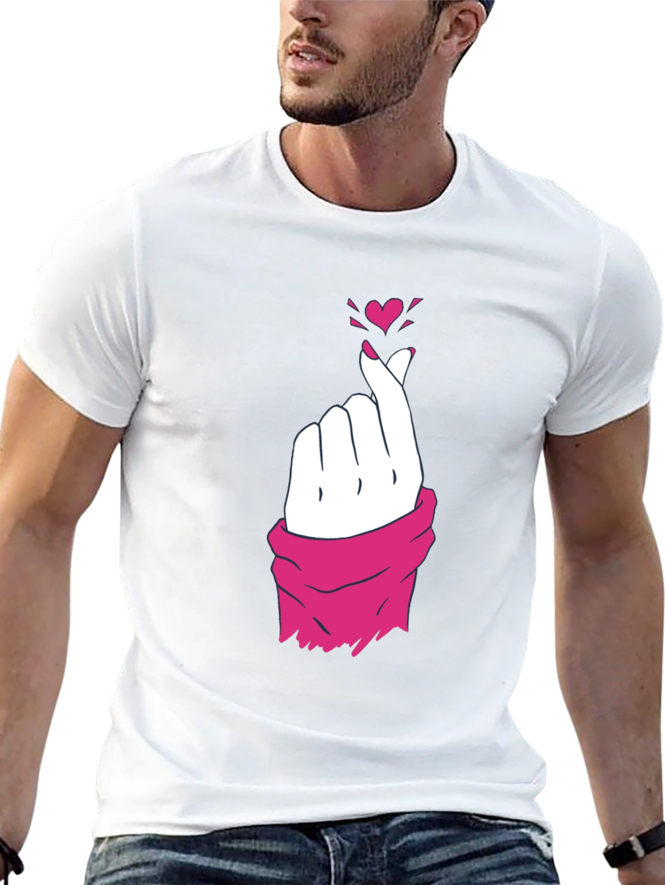 Heart Finger Gesture Graphic Tee - Trendy Casual