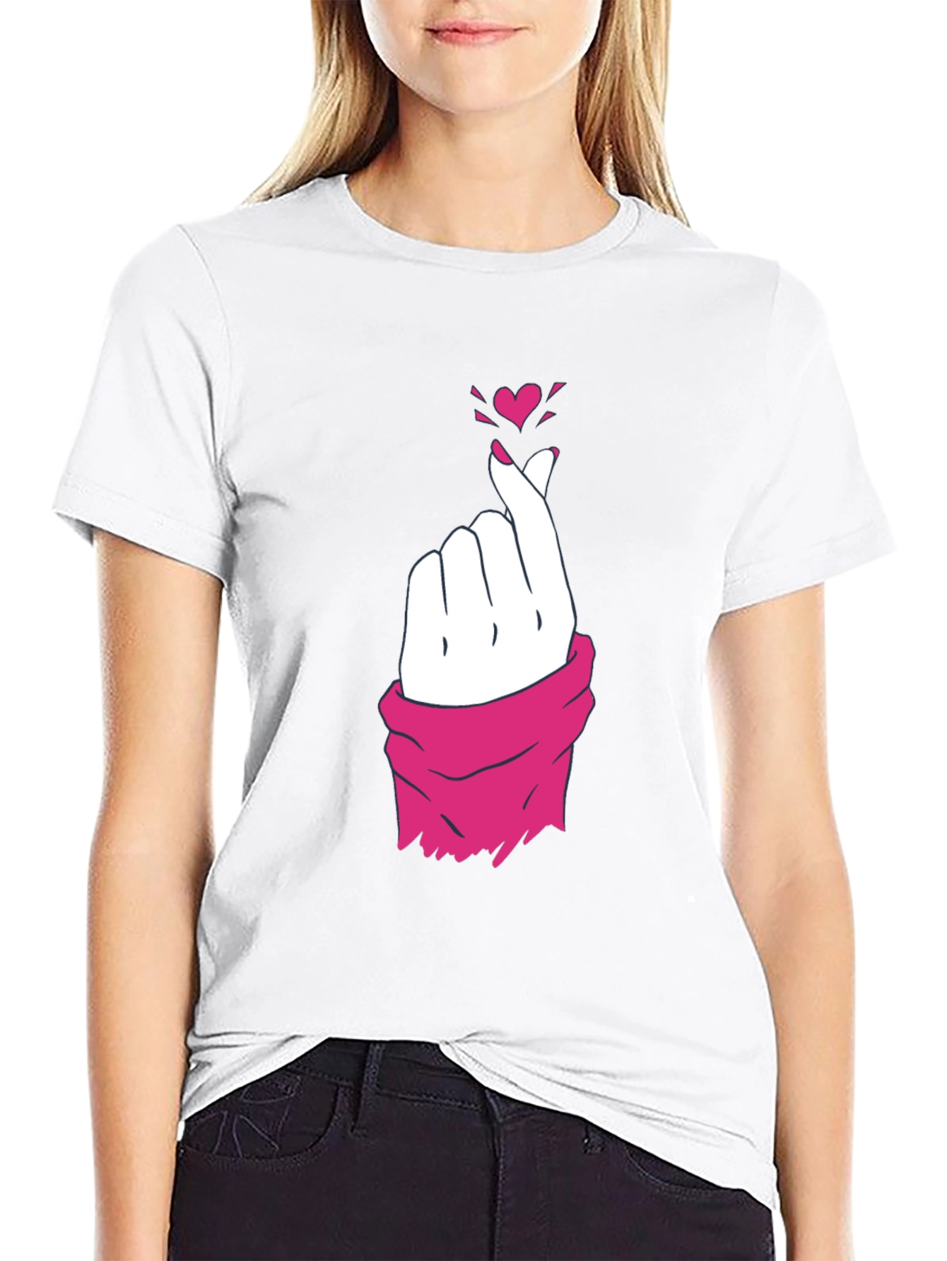 Heart Finger Gesture Graphic Tee - Trendy Casual