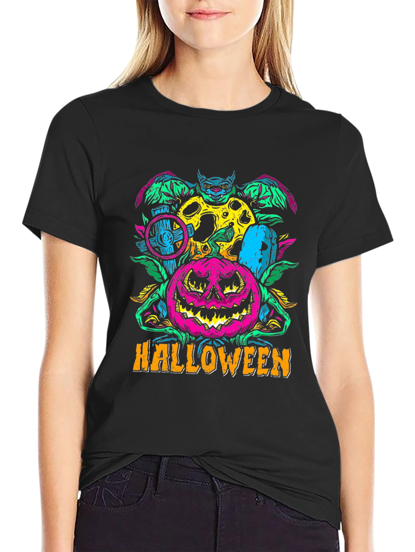 Halloween Graphic Print T-Shirt - Spooky Season Style