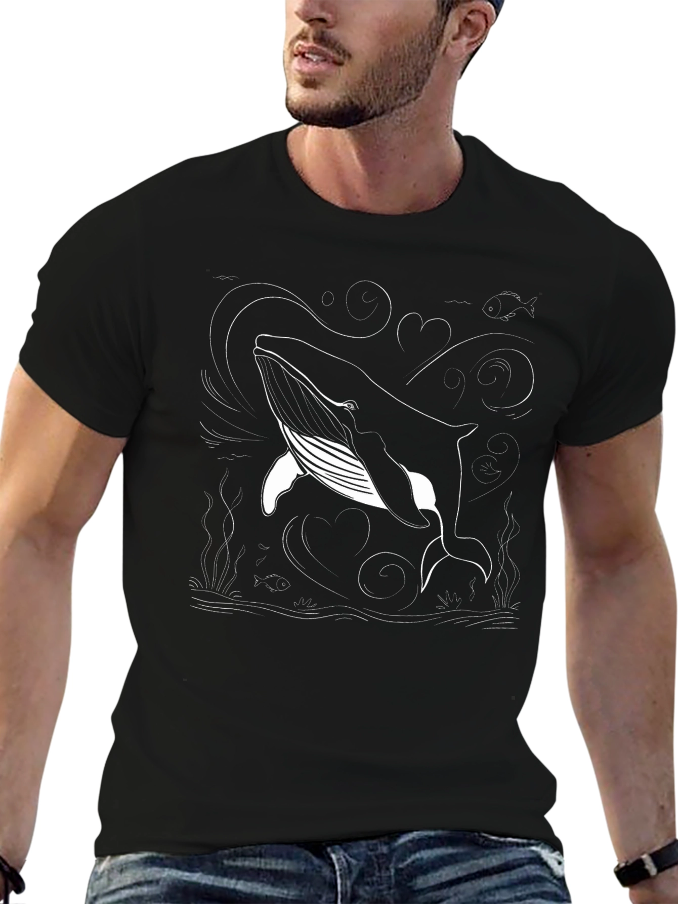 Whale Graphic T-Shirt - Black Cotton Tee
