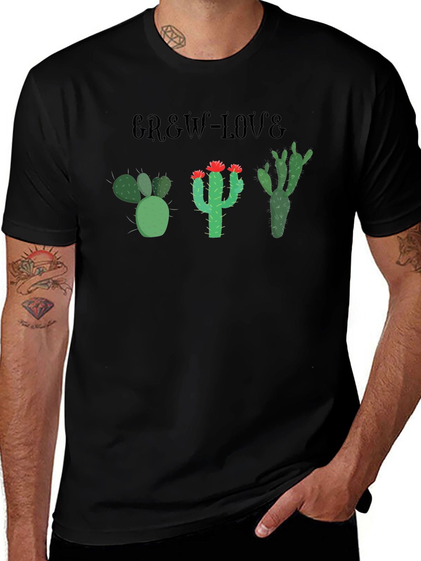 Grow Love Cactus T-Shirt Black Cotton Tee