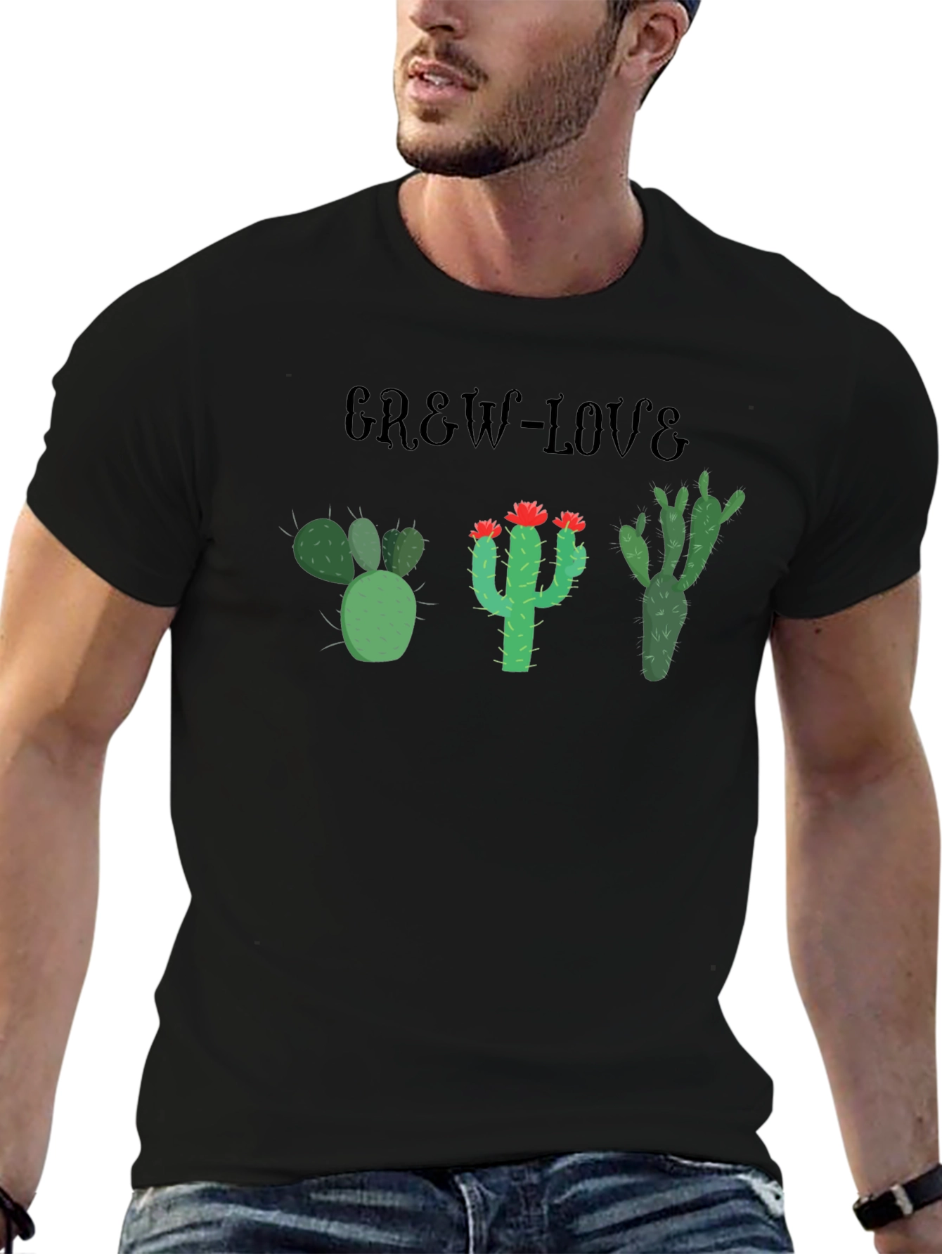 Grow Love Cactus T-Shirt Black Cotton Tee