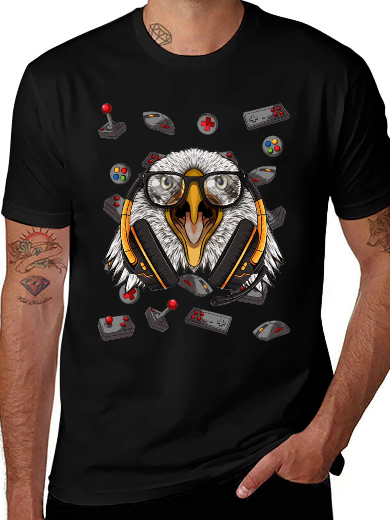 Gamer Eagle Graphic Tee - Black Cotton T-Shirt