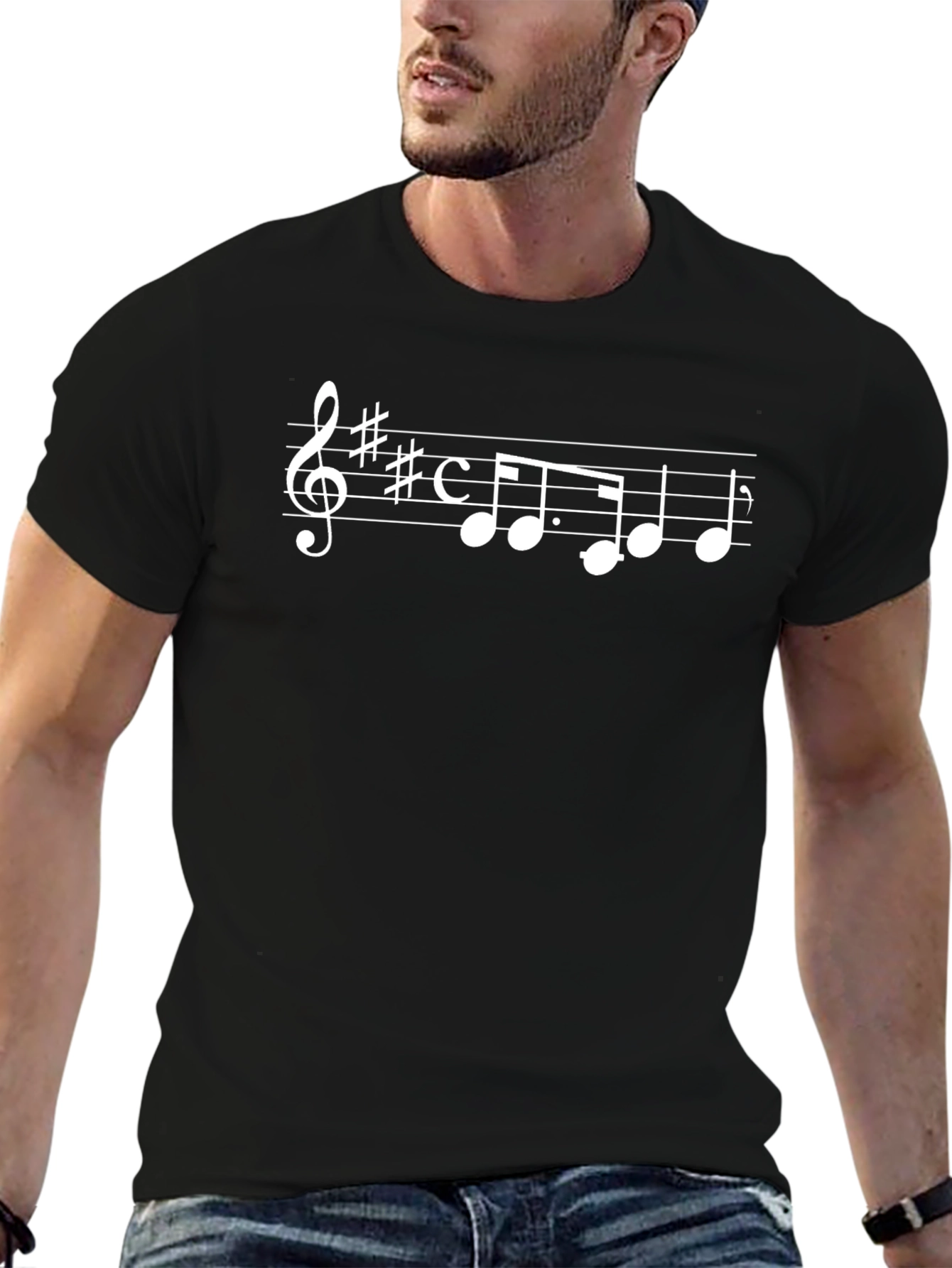 Musical Notes Graphic Tee - Black Cotton T-Shirt