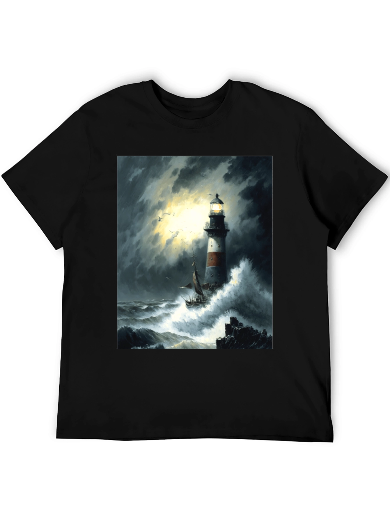 Stormy Seas Lighthouse Graphic Tee