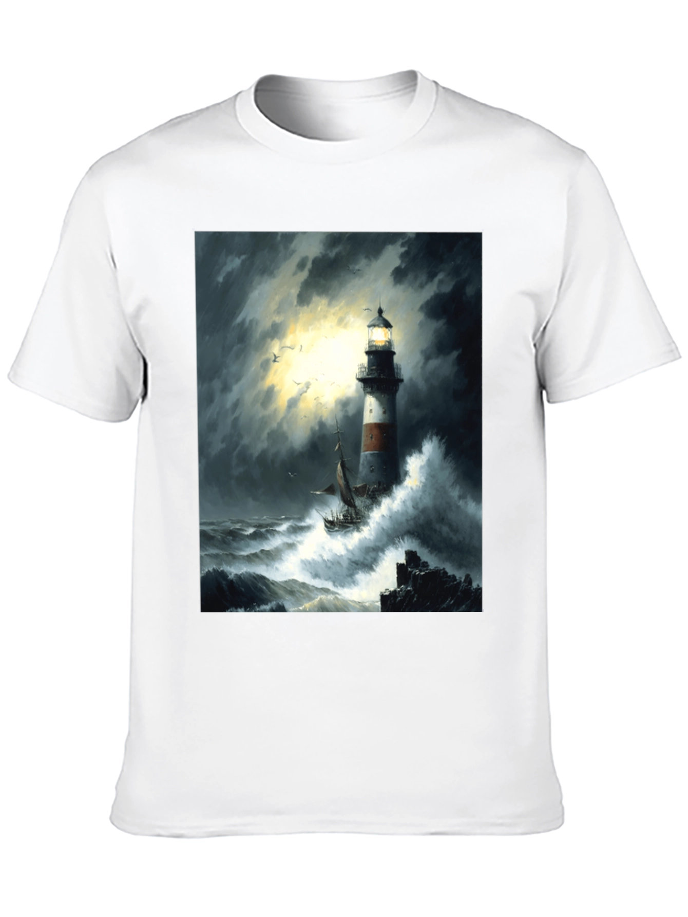 Stormy Seas Lighthouse Graphic Tee