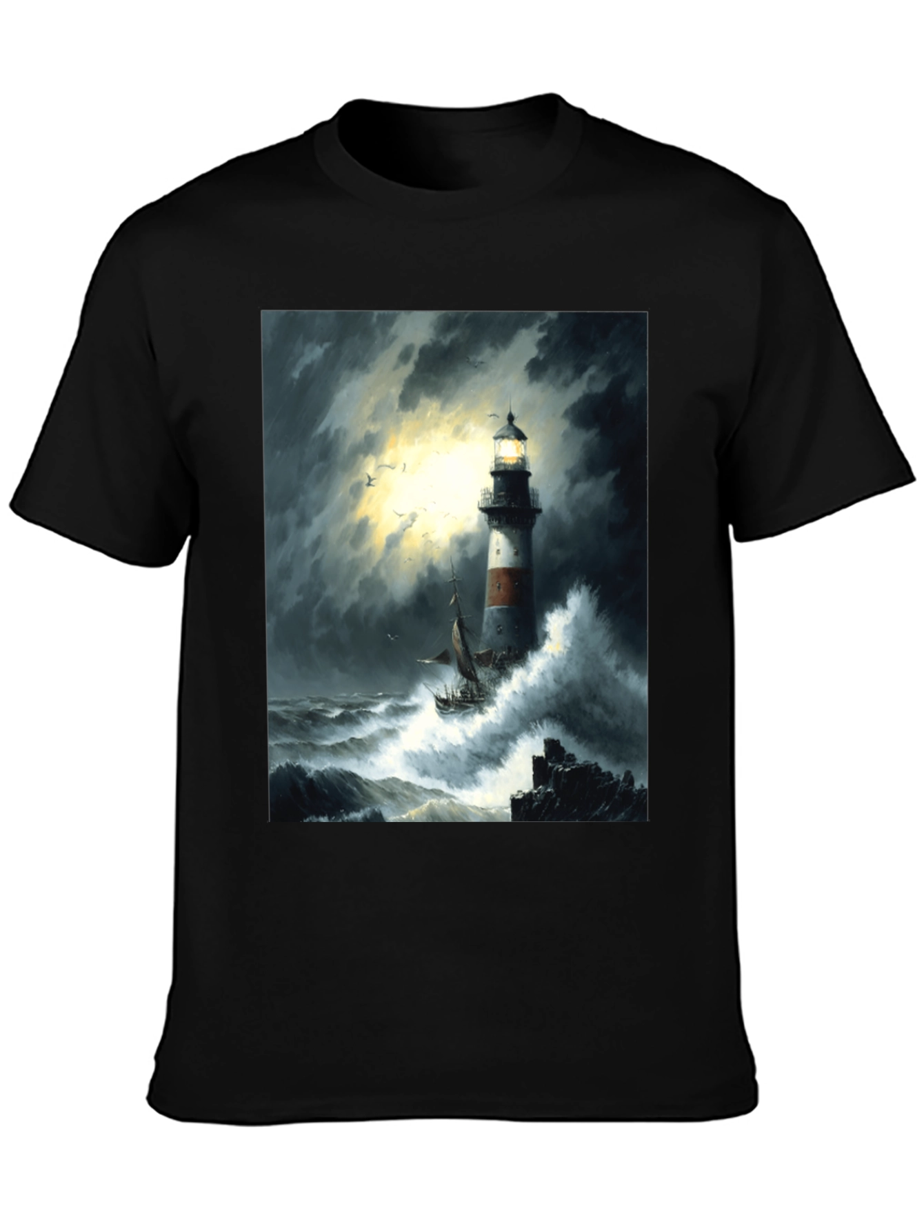 Stormy Seas Lighthouse Graphic Tee