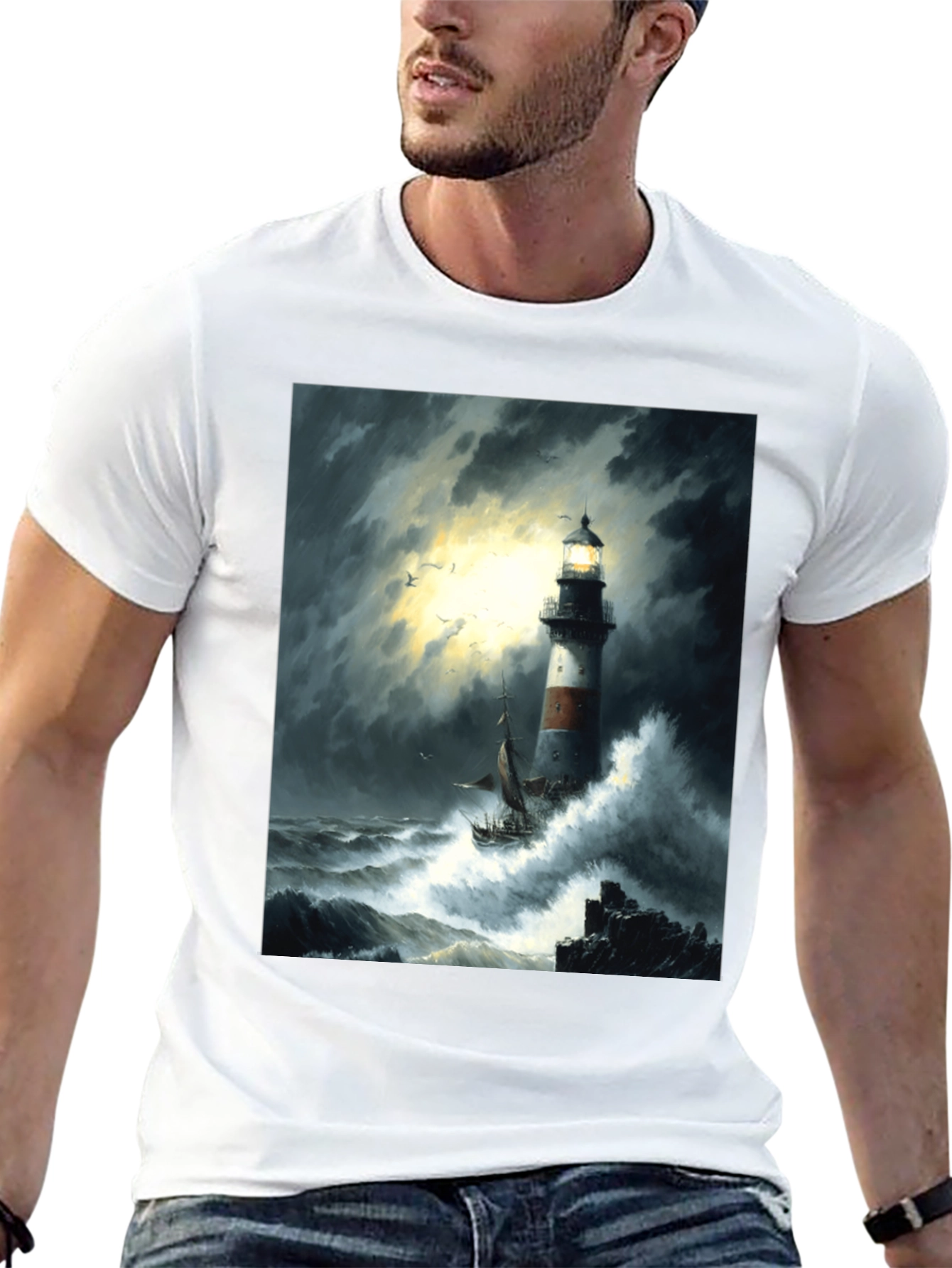 Stormy Seas Lighthouse Graphic Tee