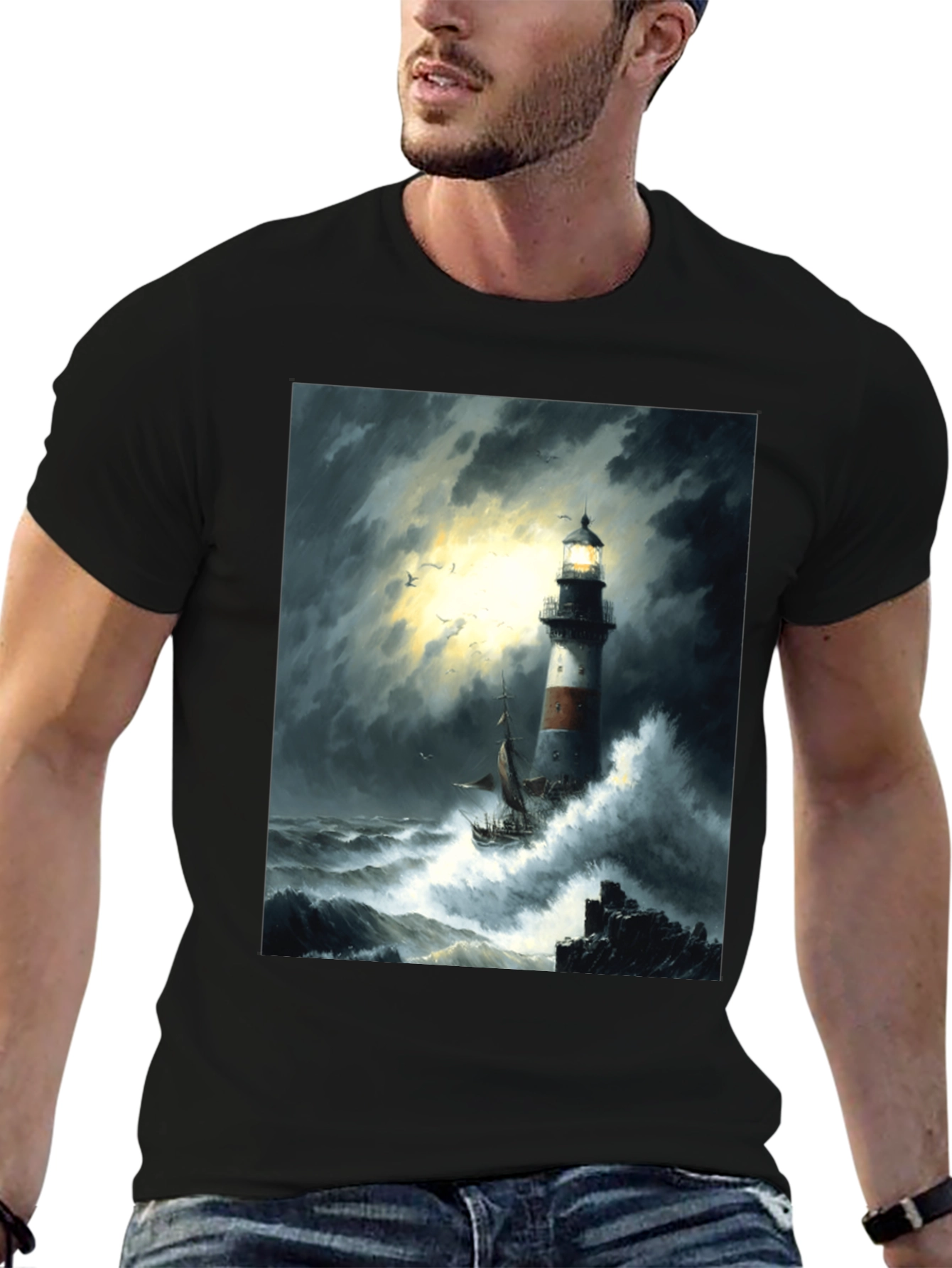 Stormy Seas Lighthouse Graphic Tee
