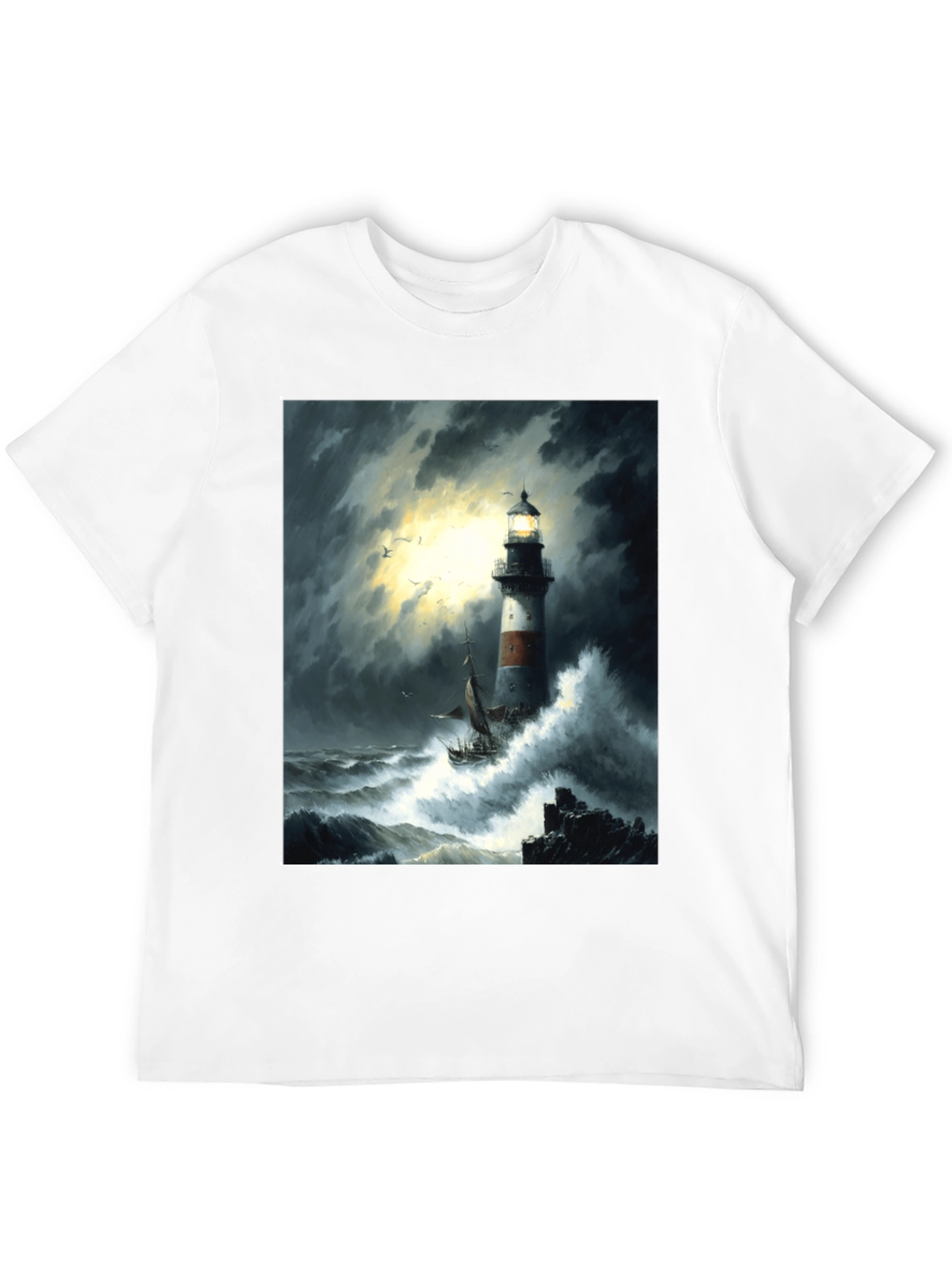 Stormy Seas Lighthouse Graphic Tee