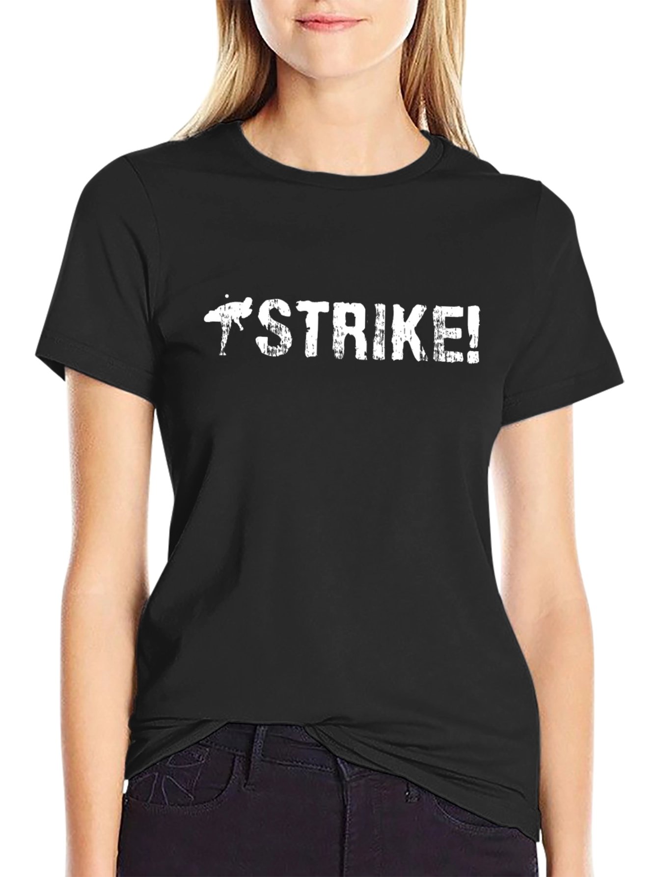 Strike! Black Graphic Tee - Trendy Casual Cotton T-Shirt