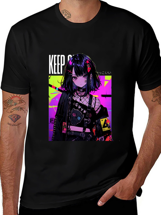 Anime Girl Graphic Black T-Shirt