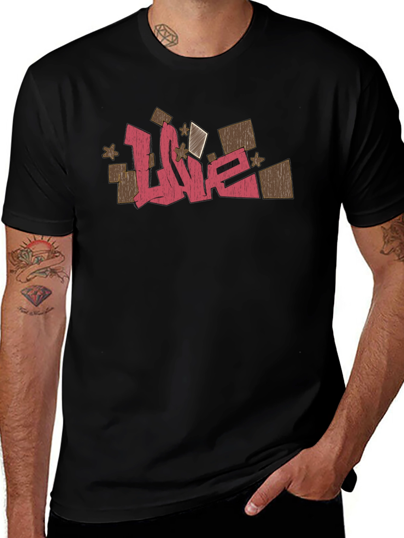 Graffiti-Style Love Graphic Black T-Shirt