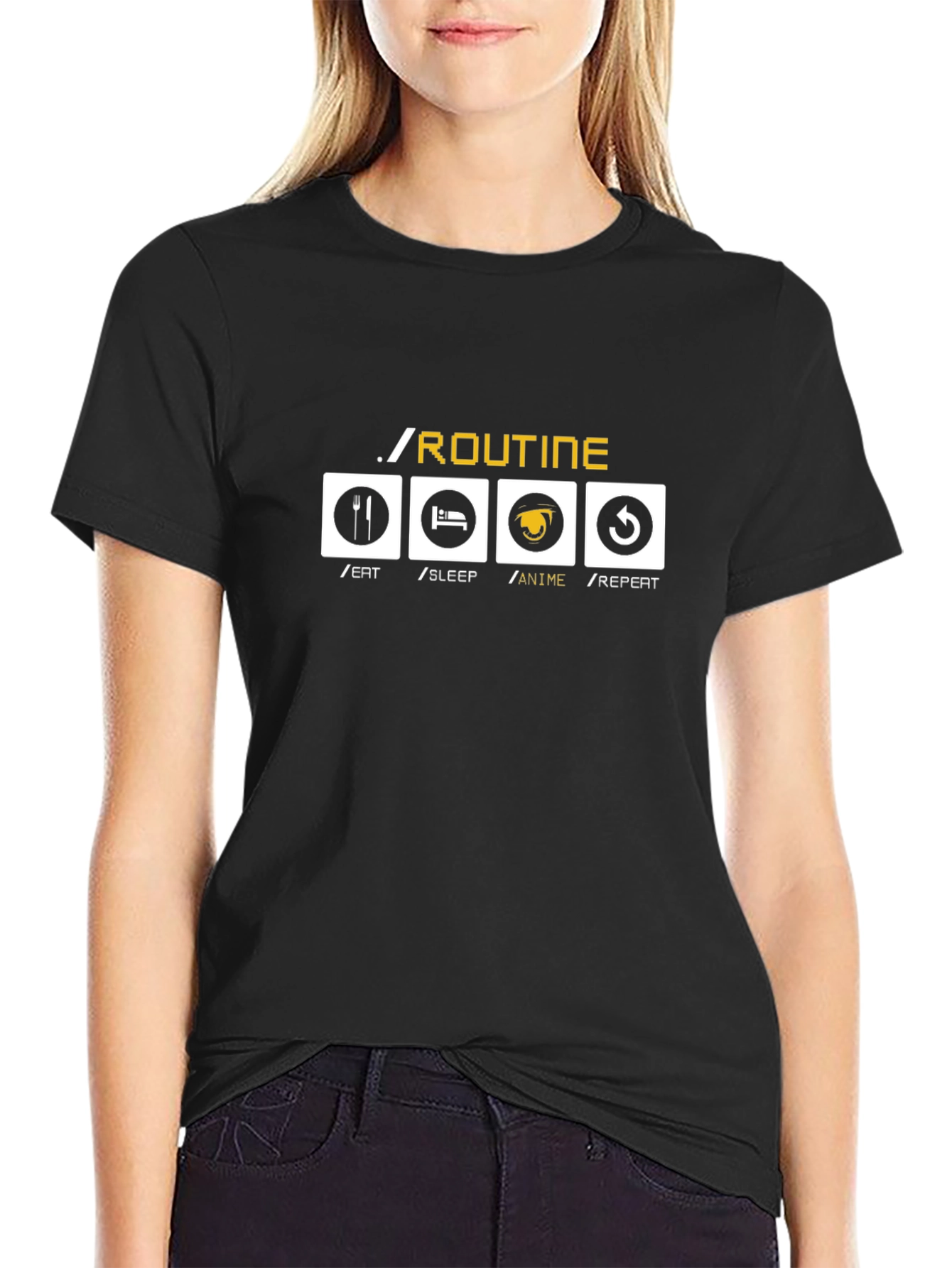 Anime Lover Routine Black Graphic Tee
