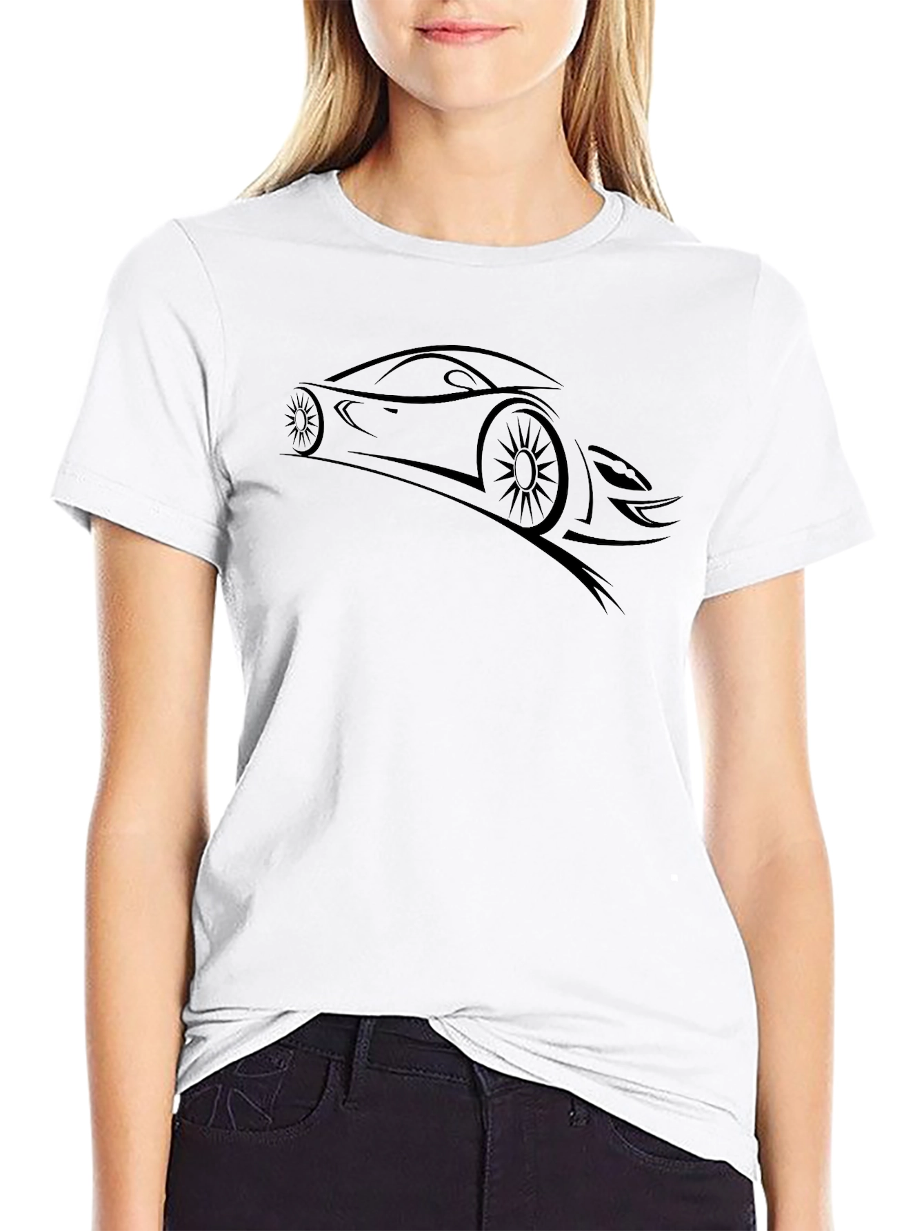 Sleek Car Graphic Tee - Black Cotton Comfort