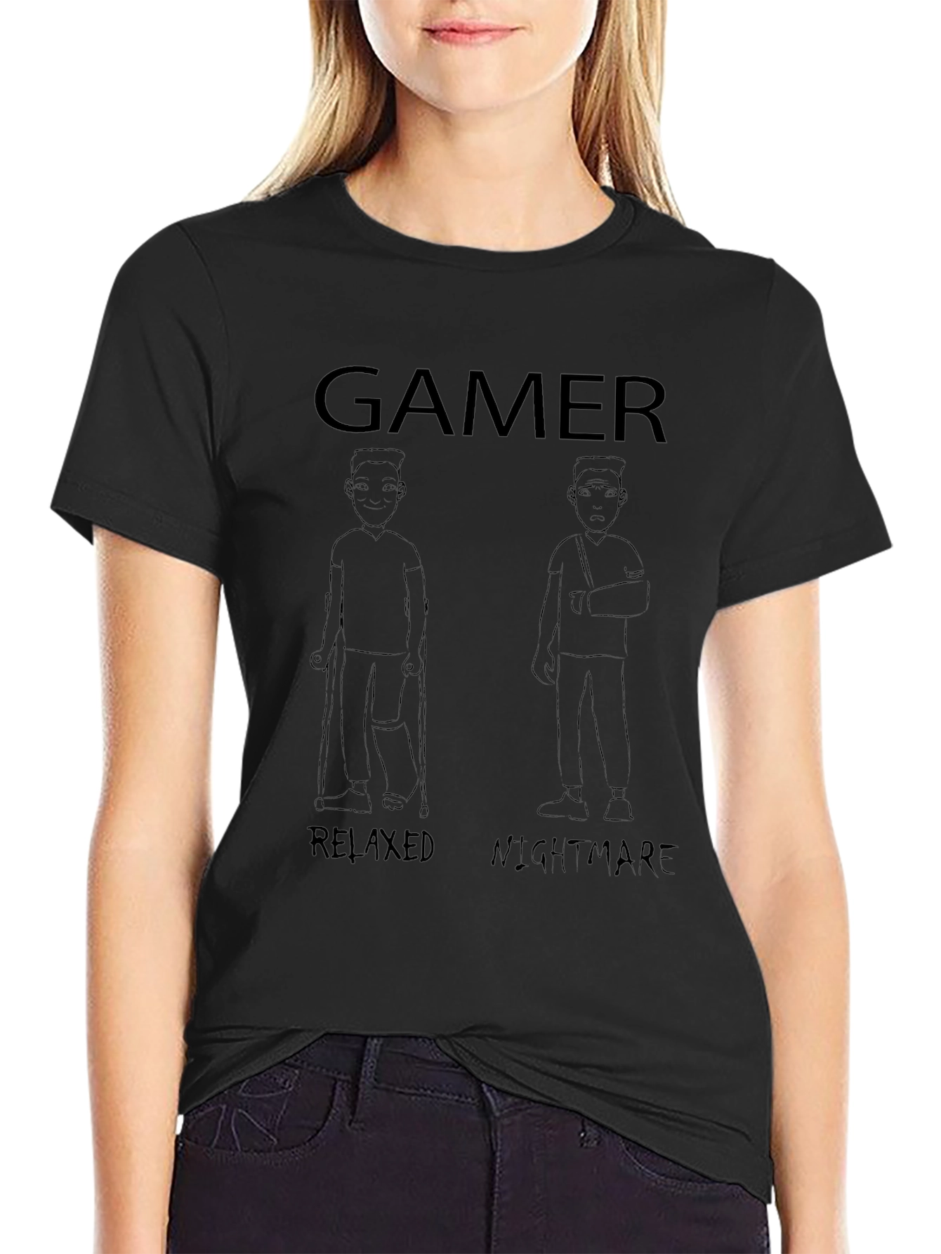 Gamer Relaxed Nightmare Black Graphic Tee