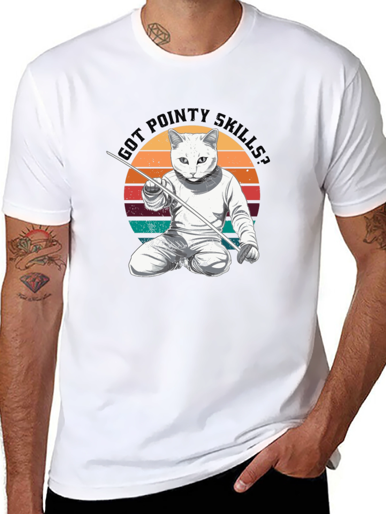 Funny Cat Fencing T-Shirt - Got Pointy Skills Tee