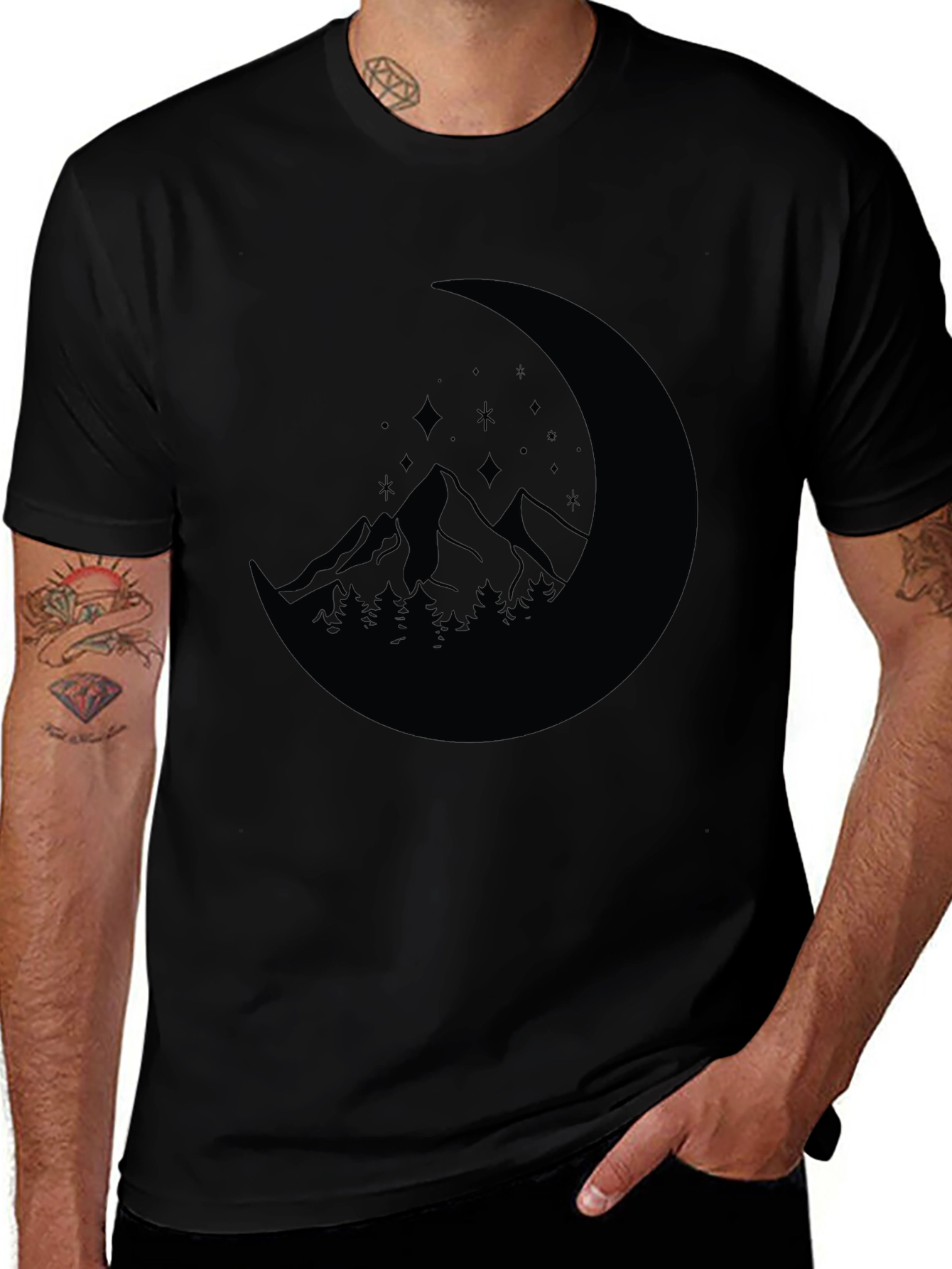 Mountain Moon Graphic Tee - Black Casual Shirt