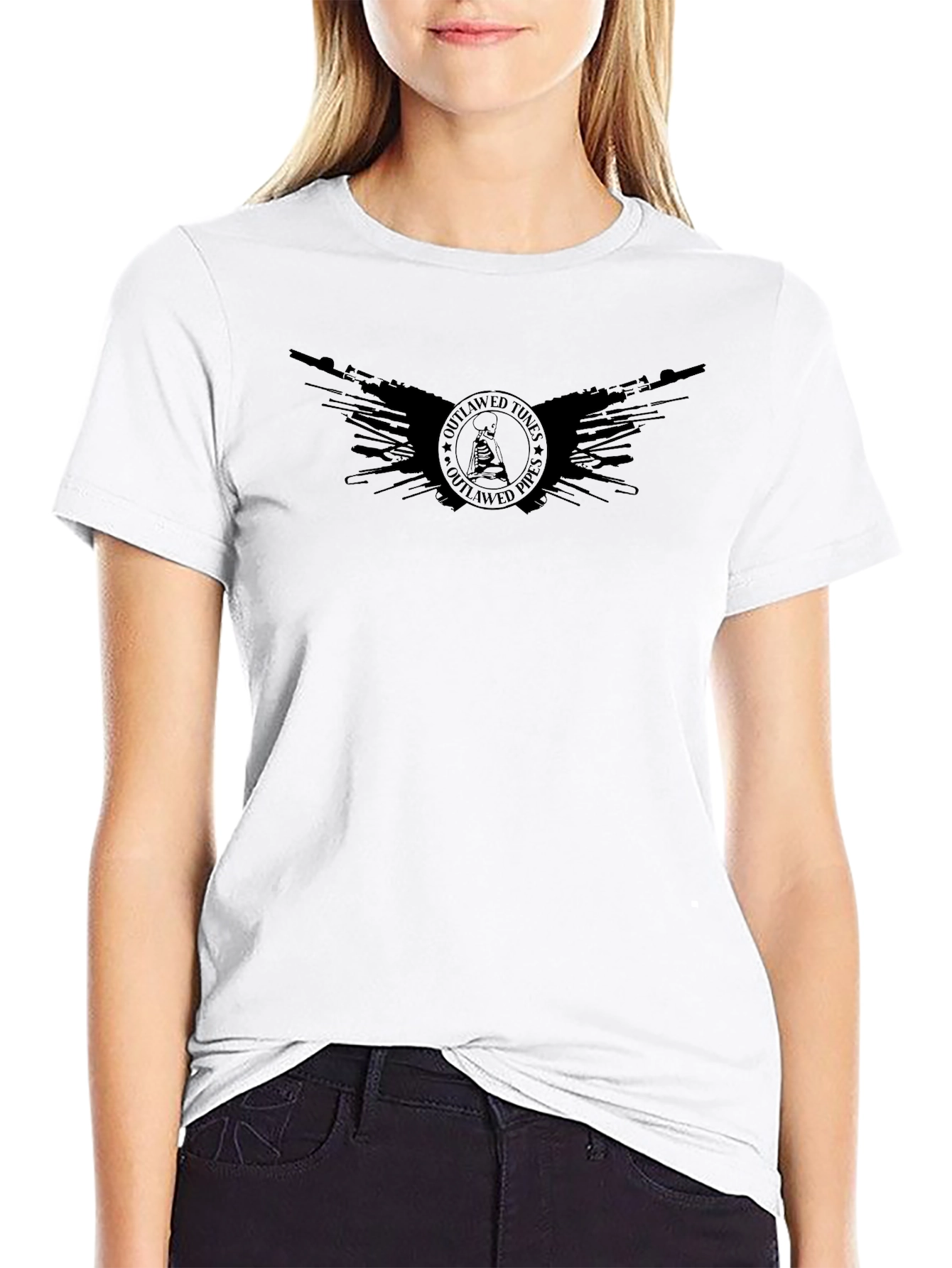 Outlawed Tunes Pipes Black Graphic Tee