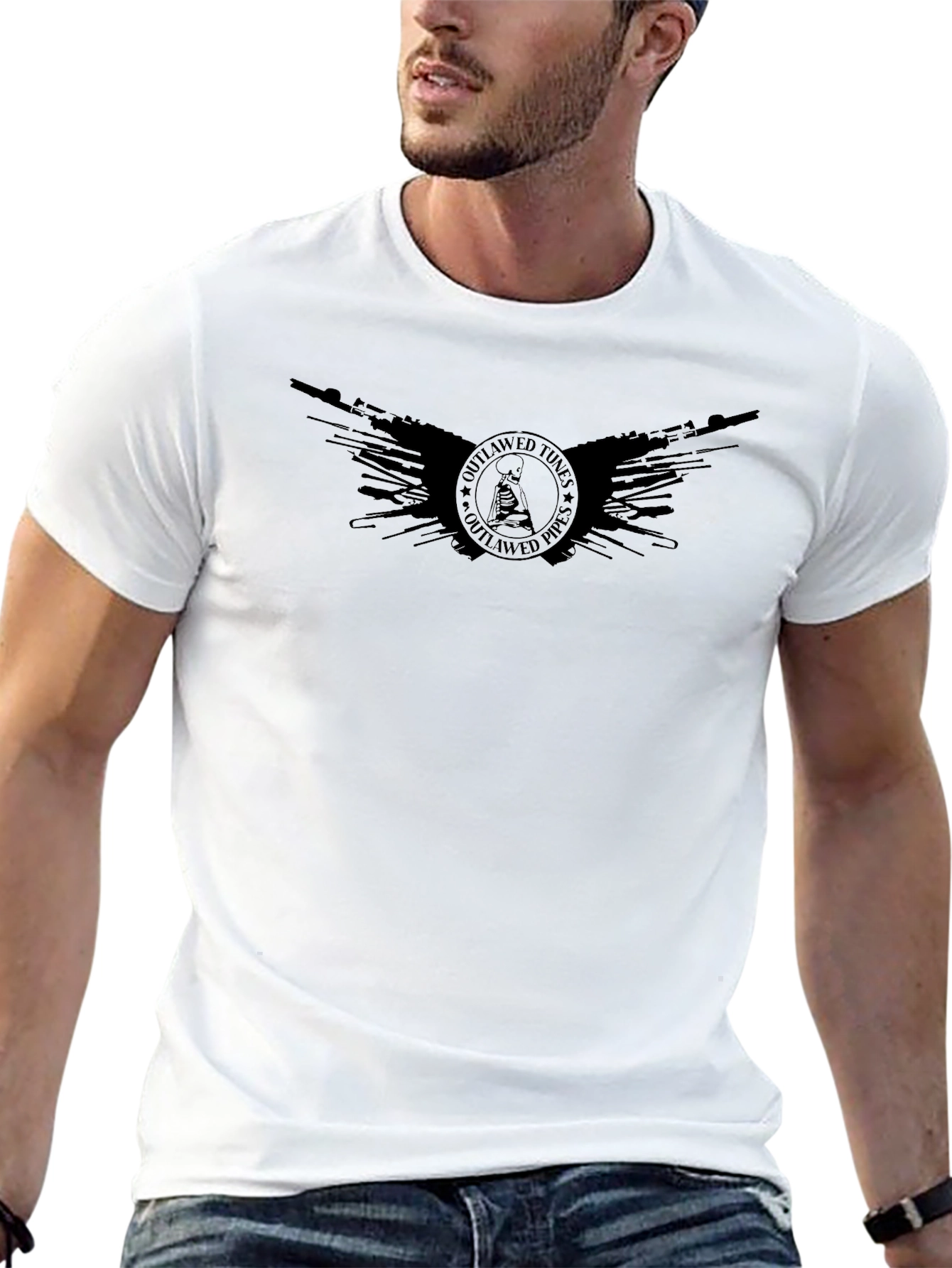 Outlawed Tunes Pipes Black Graphic Tee
