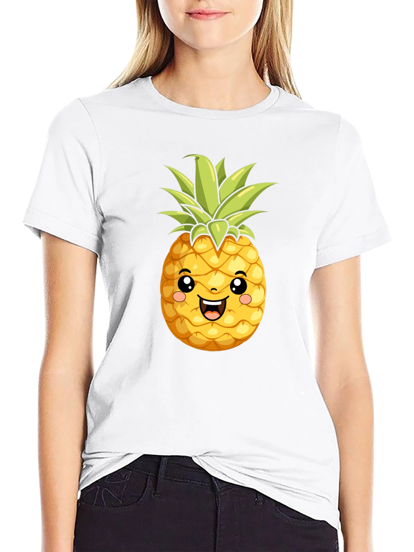 Cute Pineapple Graphic Black T-Shirt
